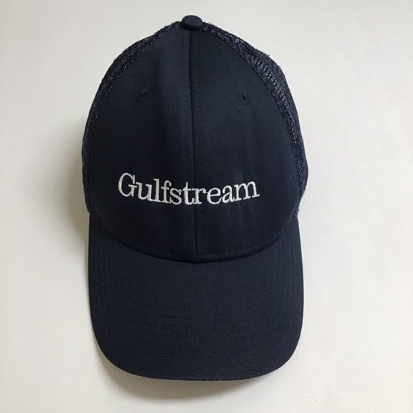 Gulfstream Aviation Hat Navy Blue Mesh White Embroidery Adjusts Jet Cap Retro - Picture 1 of 11